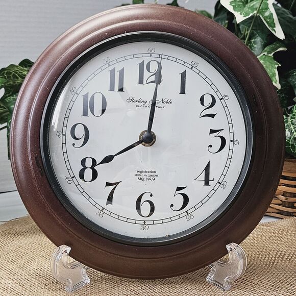 15 Inch Wall Clock Sterling and Noble Company Number 9 Dark Brown Wood Frame - Picture 10 of 11